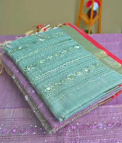 Linen Embroidery Saree