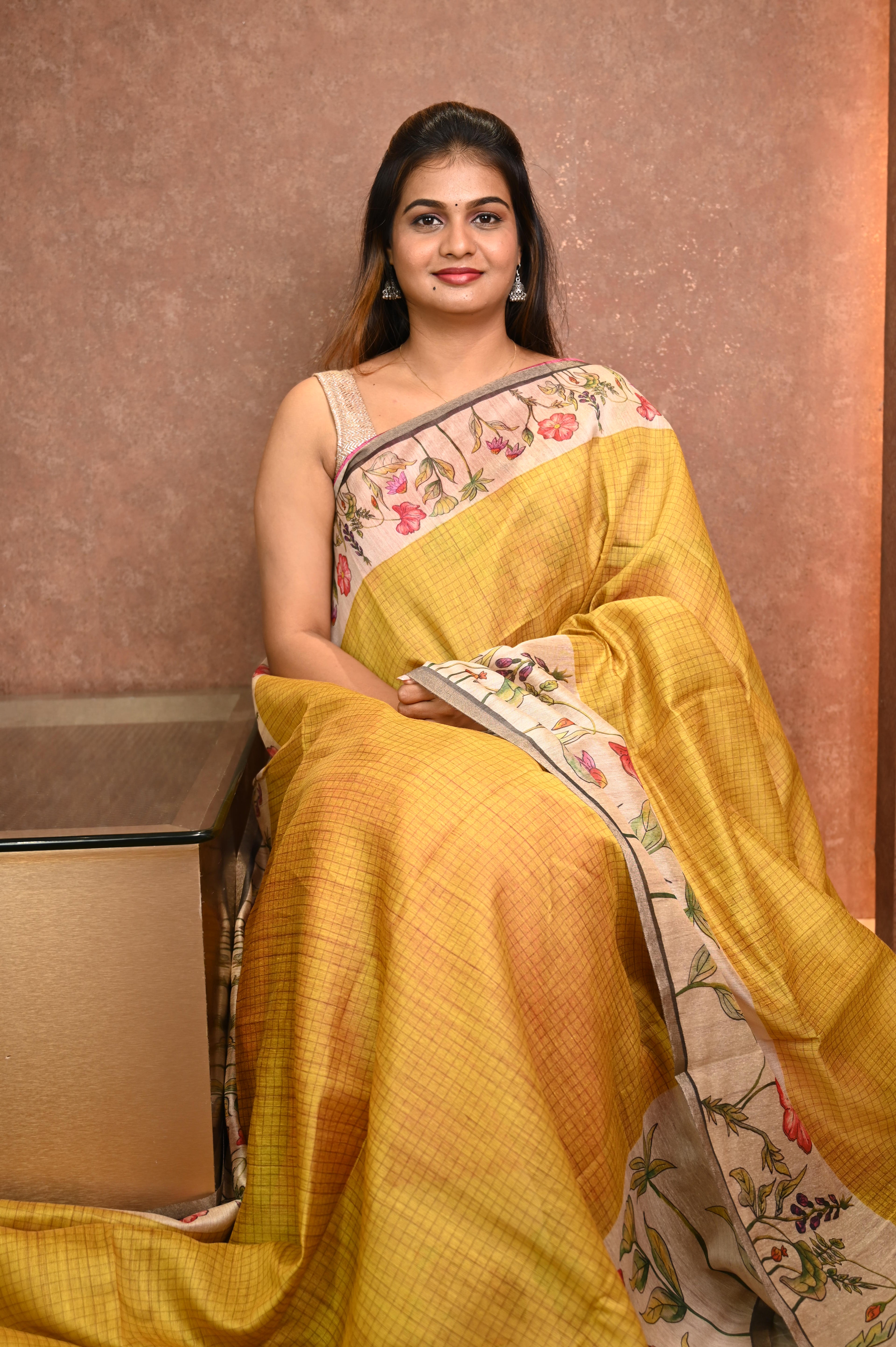 Tussar_Chanderi_Saree Mustard