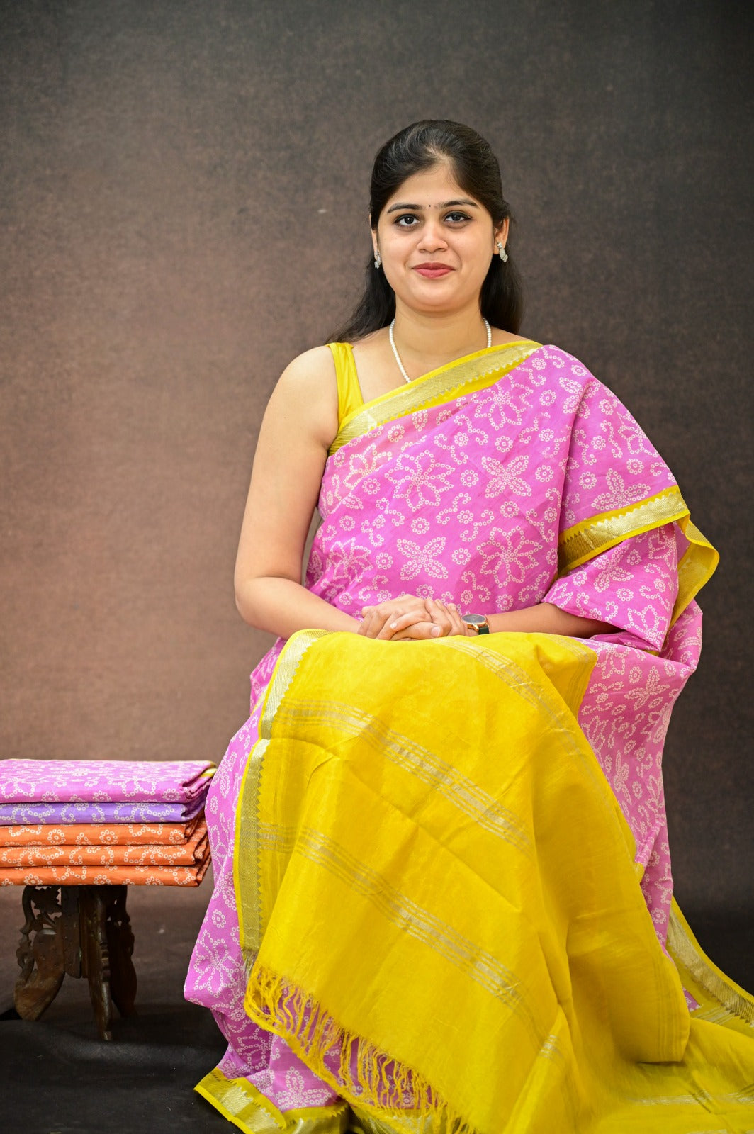 Pure Mangalagiri silk with Bandej print