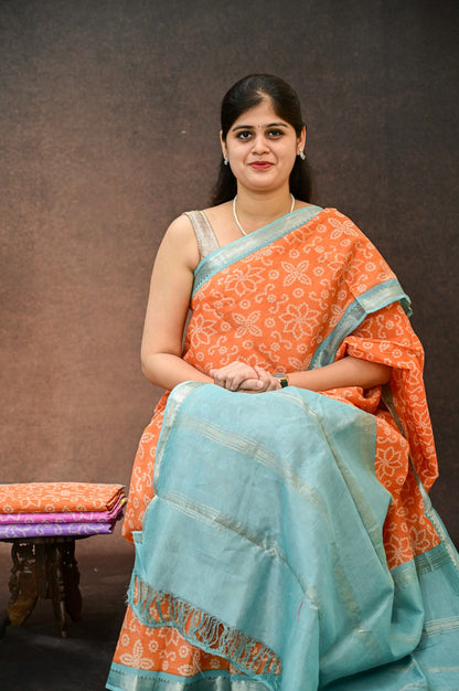 Pure Mangalagiri silk with Bandej print