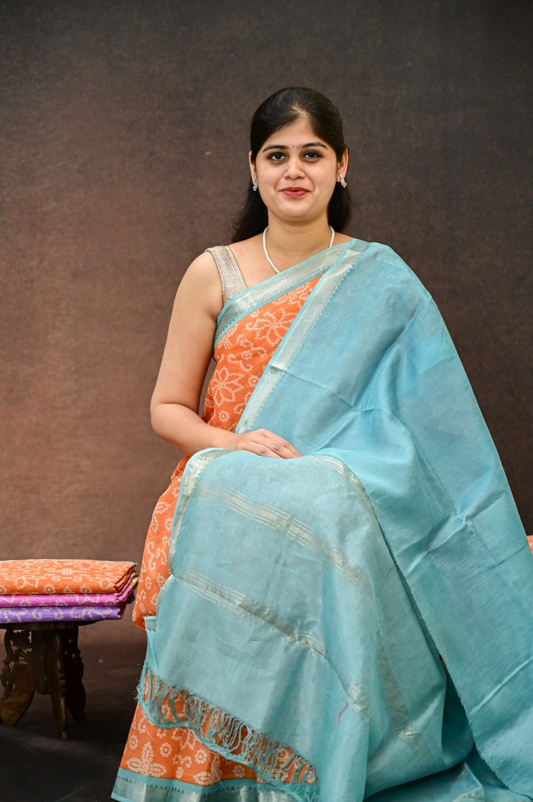 Pure Mangalagiri silk with Bandej print