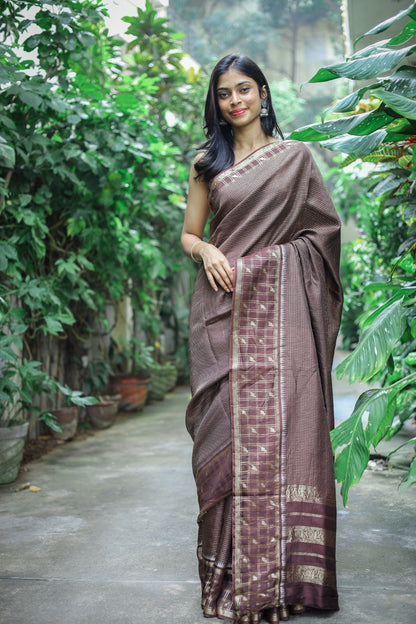 Fancy Tussar Checks Silk Saree