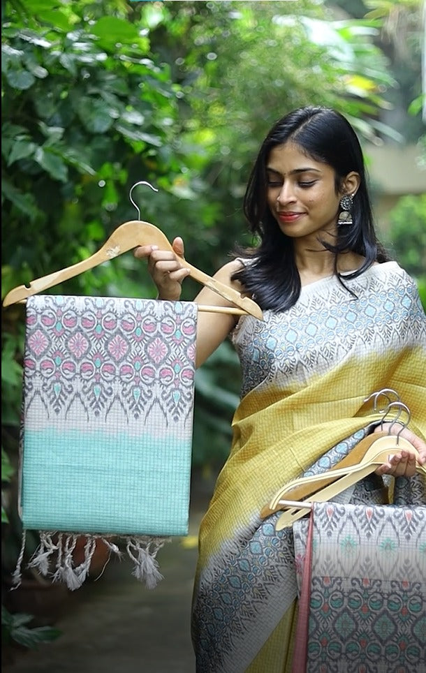 Tussar checks saree