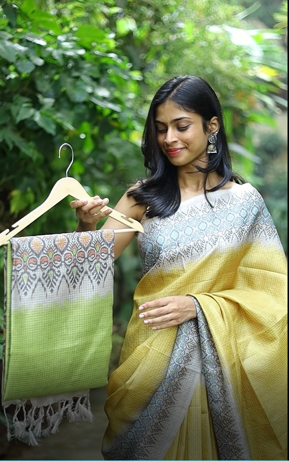 Tussar checks saree