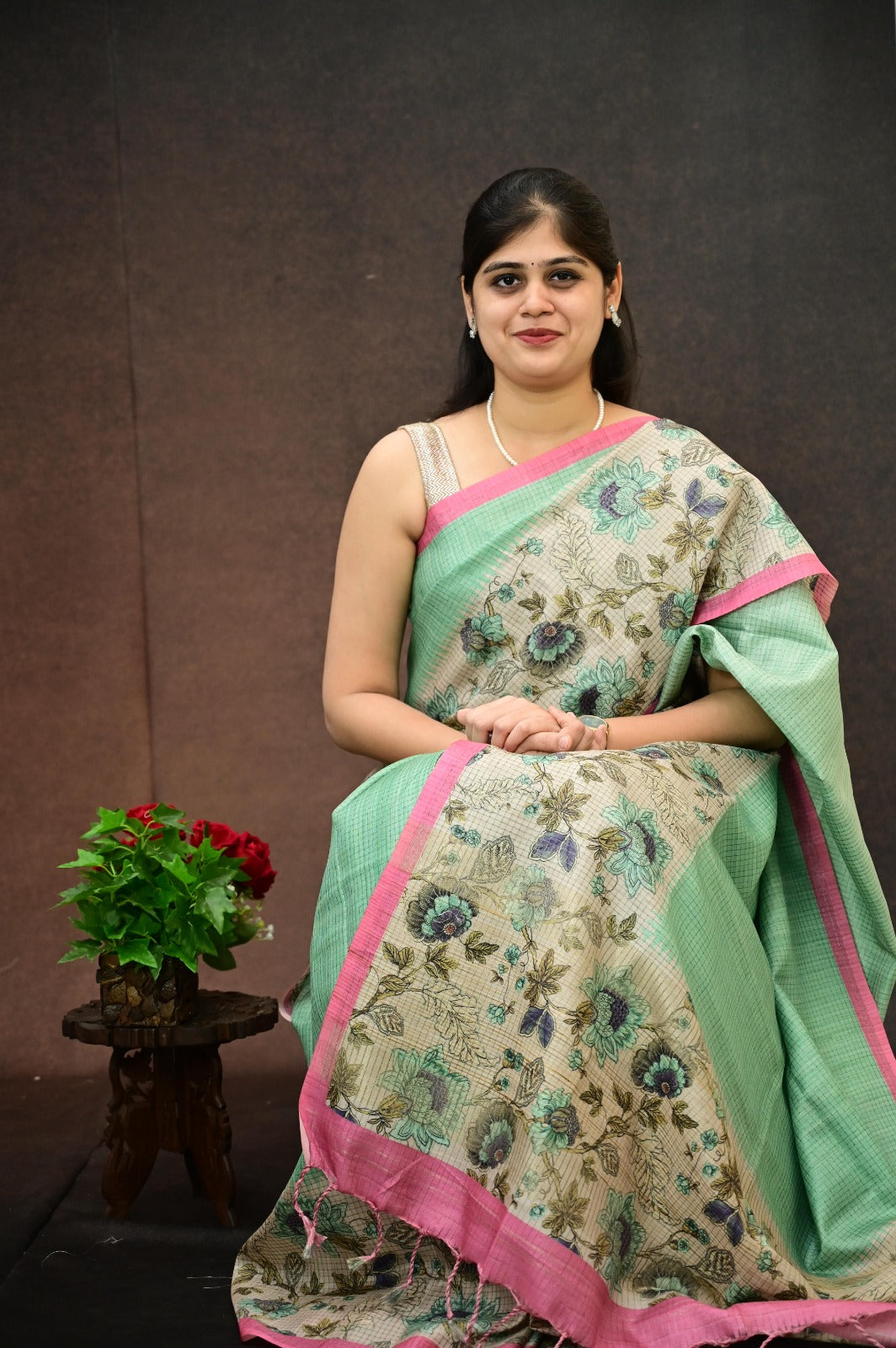 Semi Tussar checks saree