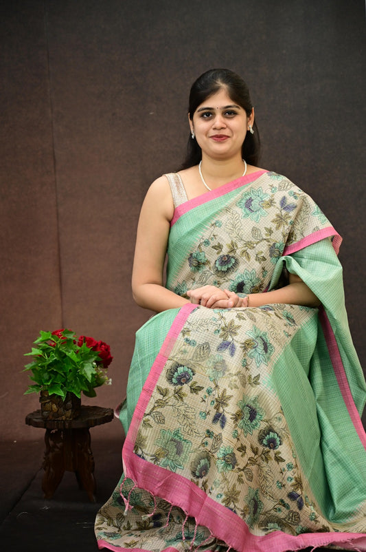 Semi Tussar checks saree