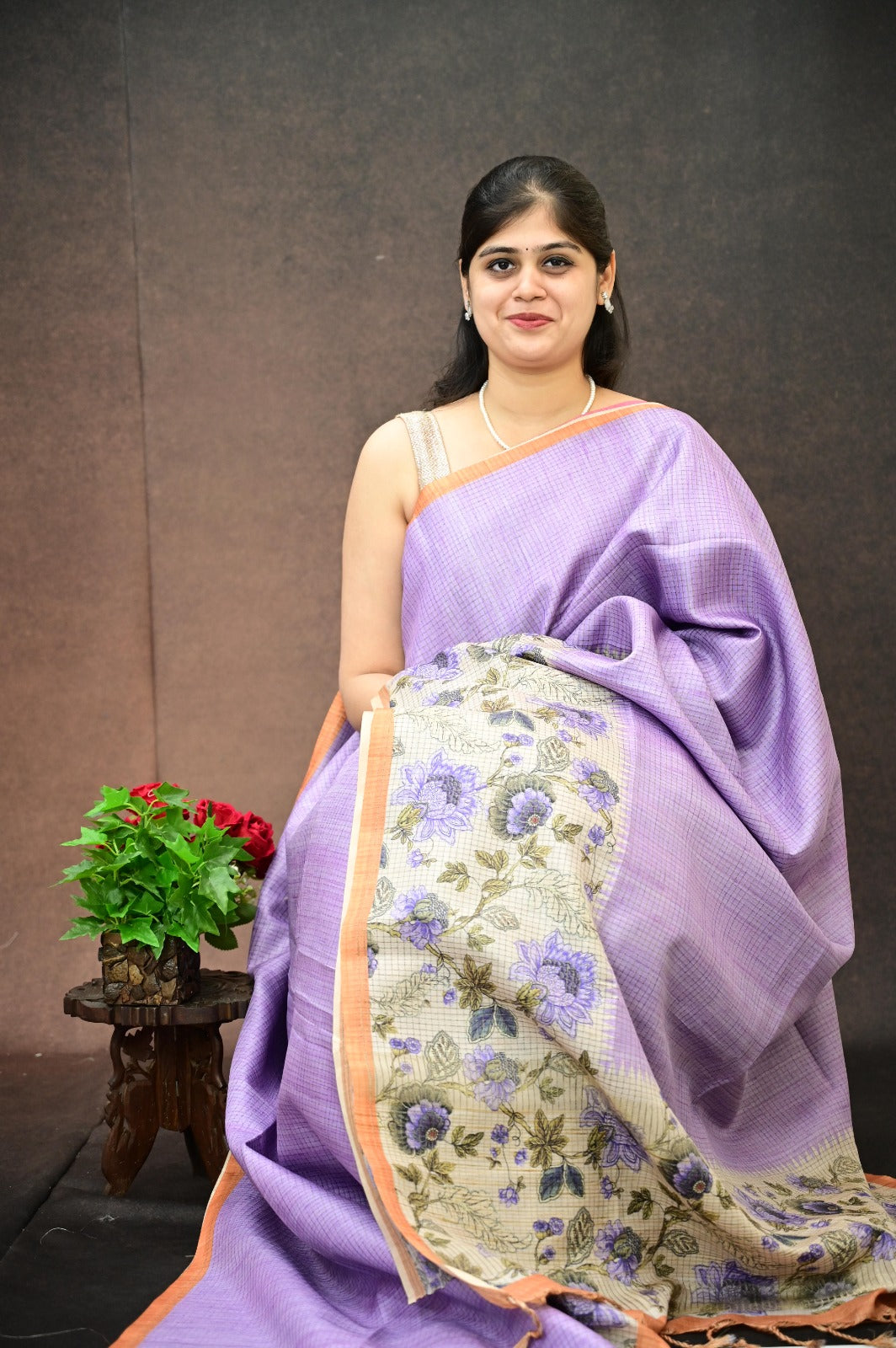 Semi Tussar checks saree