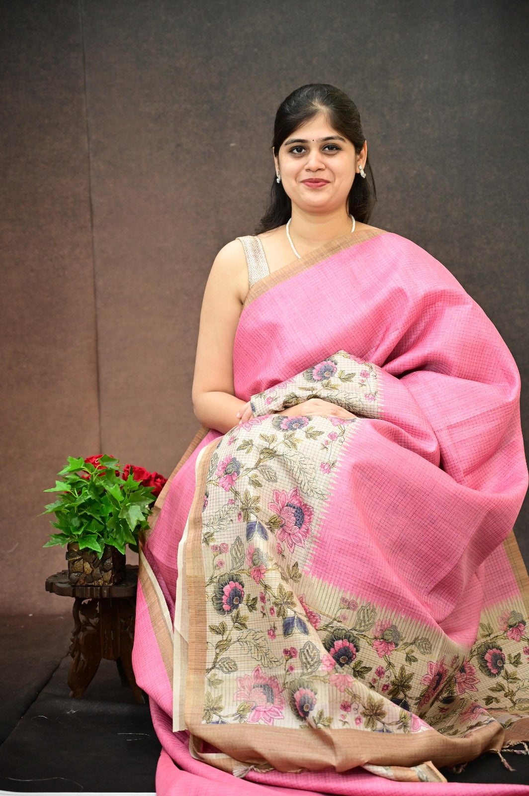 Semi Tussar checks saree
