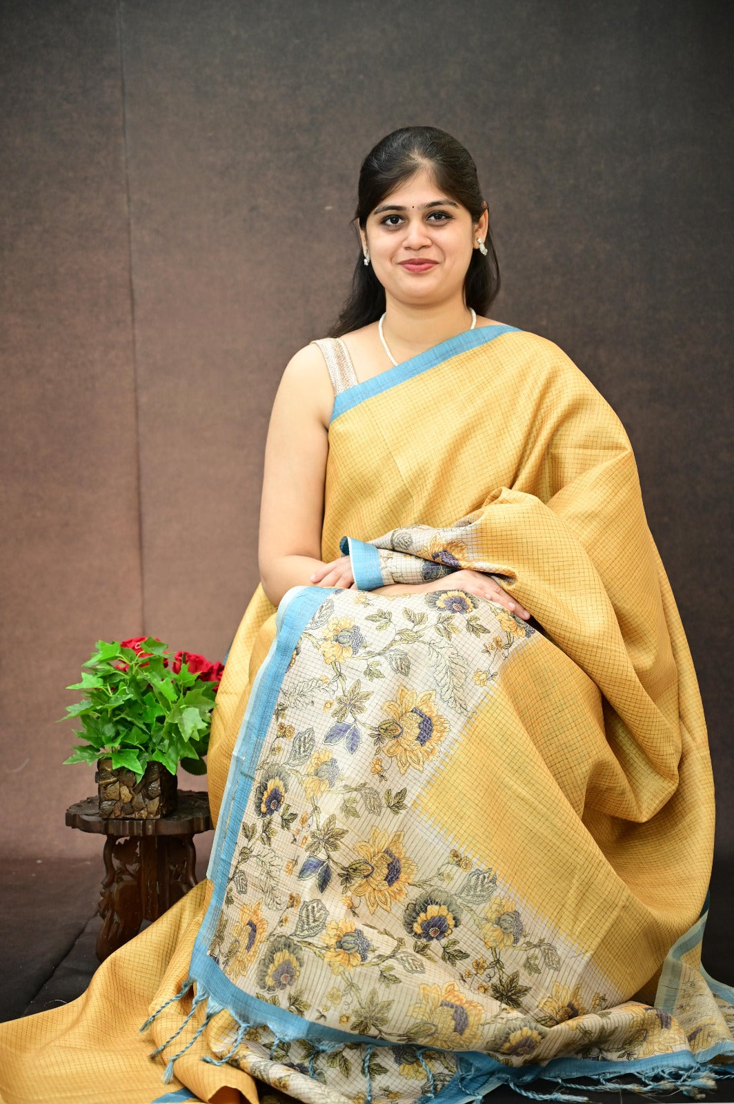 Semi Tussar checks saree