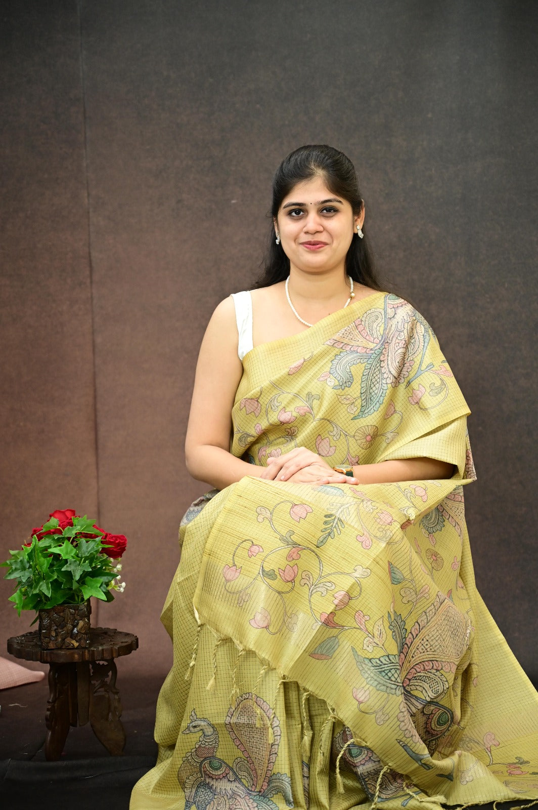 Tussar checks saree