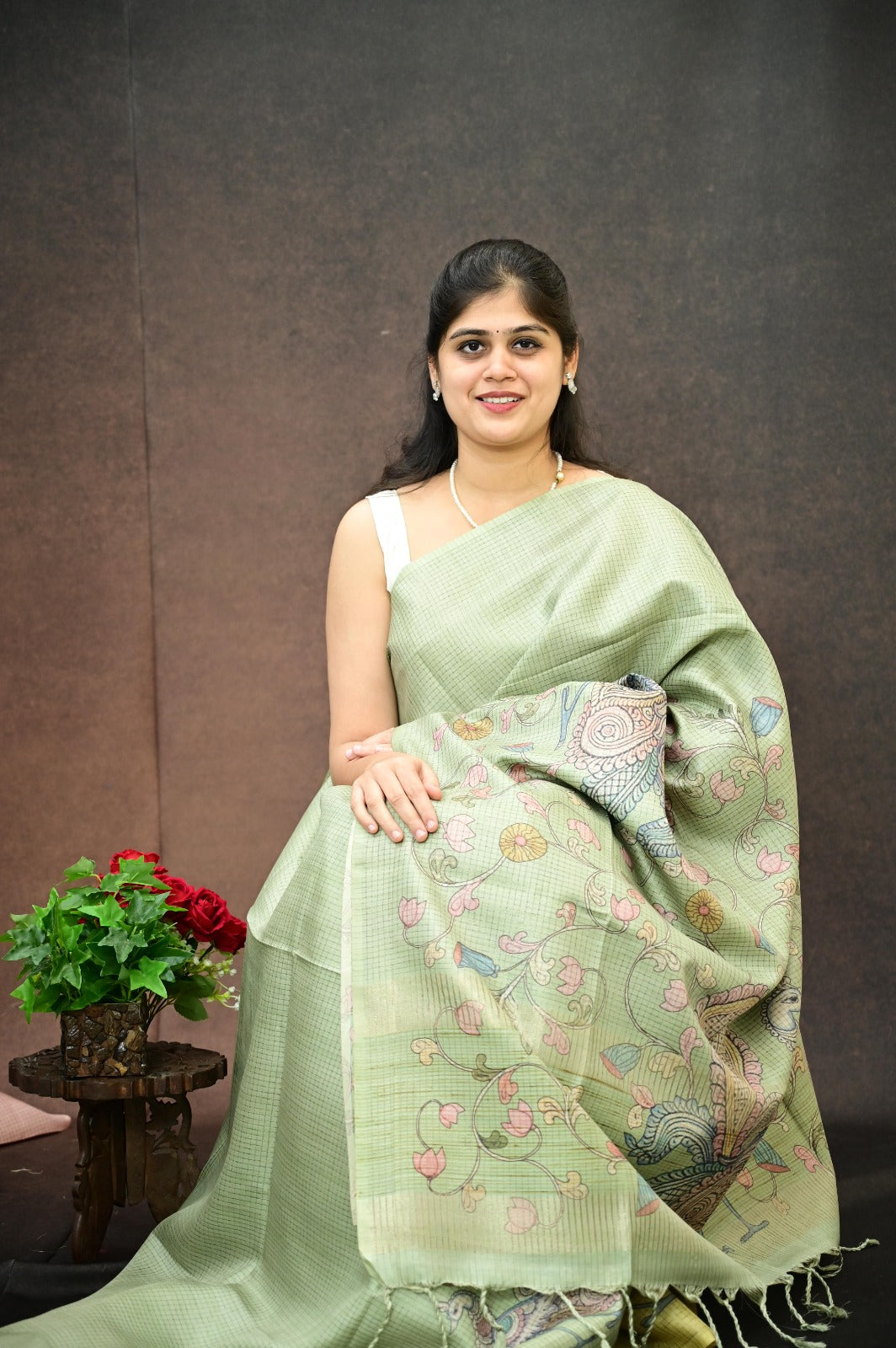 Tussar checks saree