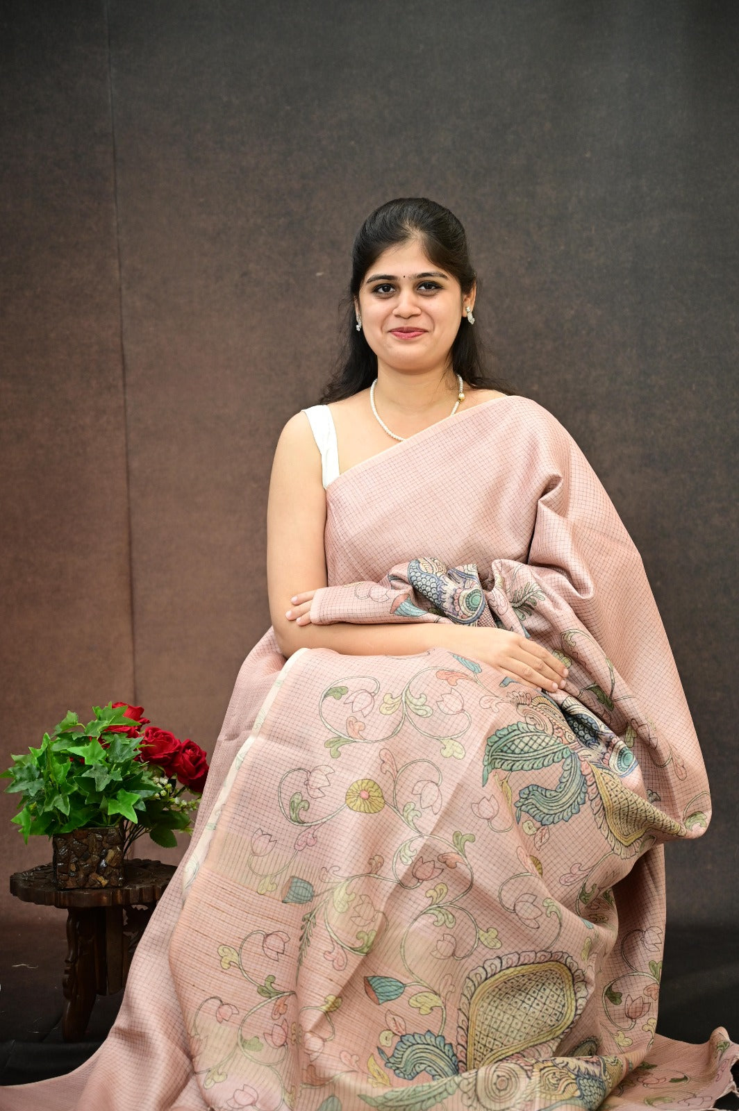Tussar checks saree