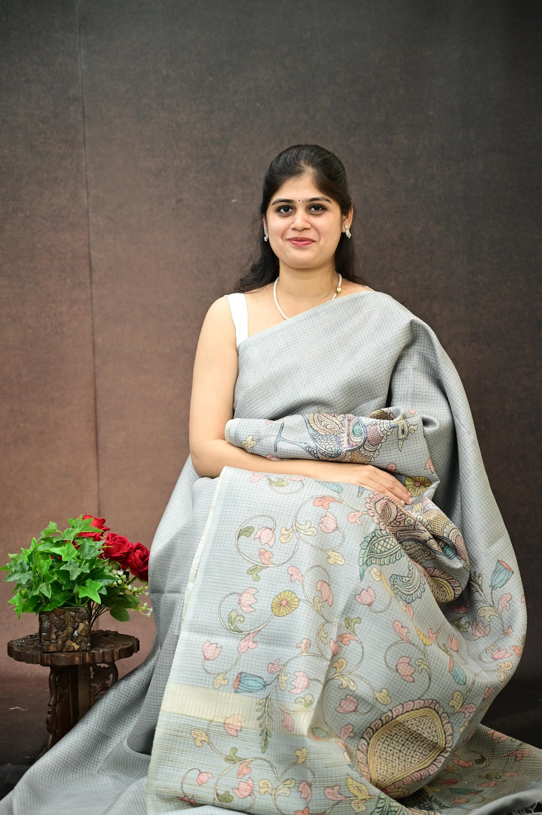 Tussar checks saree