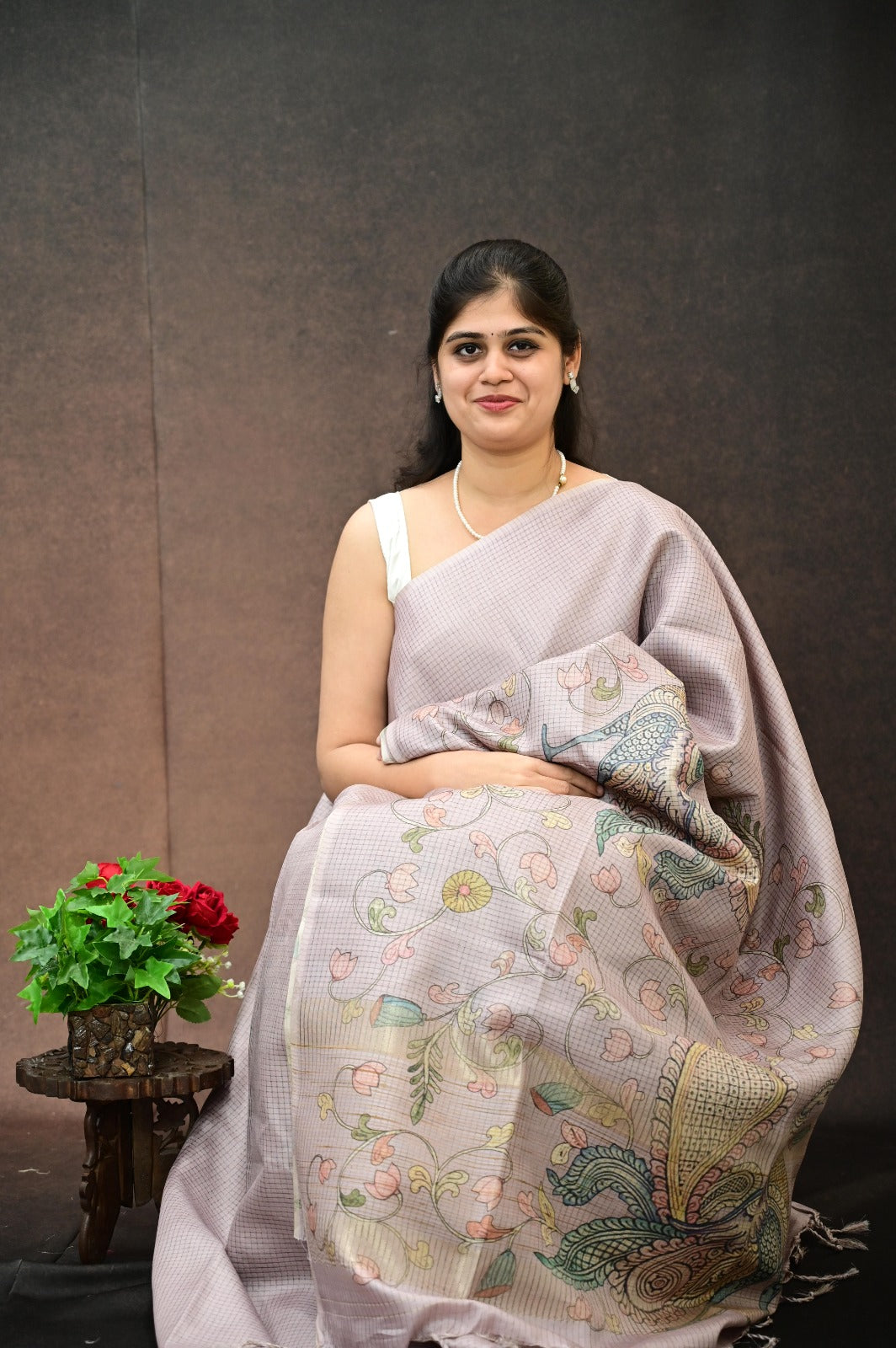Tussar checks saree