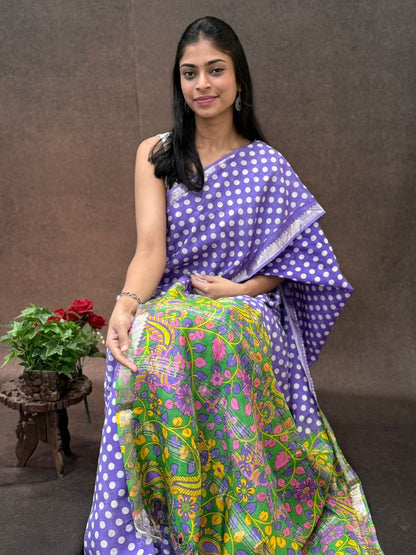 Pure Handloom Mangalagiri Silk With Polka Dots