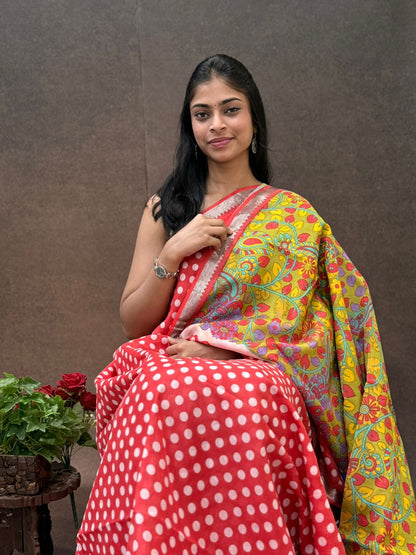 Pure Handloom Mangalagiri Silk With Polka Dots