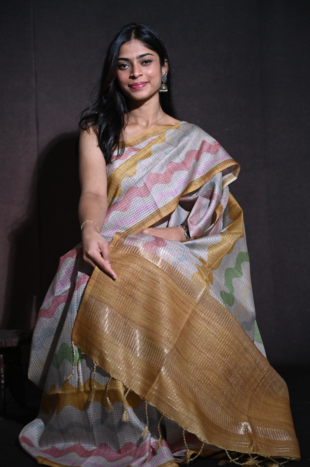 Tussar checks saree