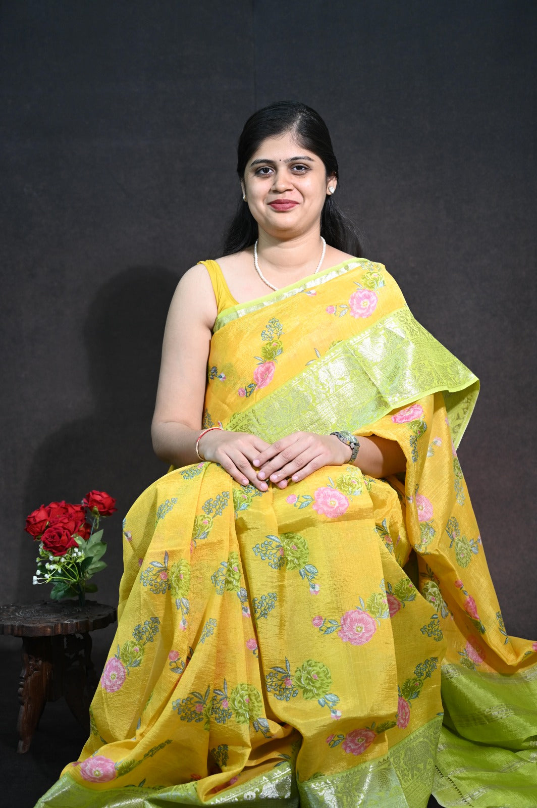 Pure  Mangalagiri Silk With floral print kanchi border