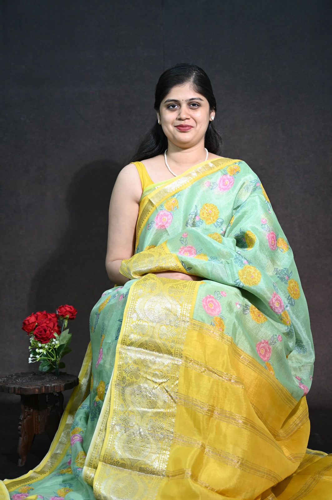 Pure  Mangalagiri Silk With floral print kanchi border