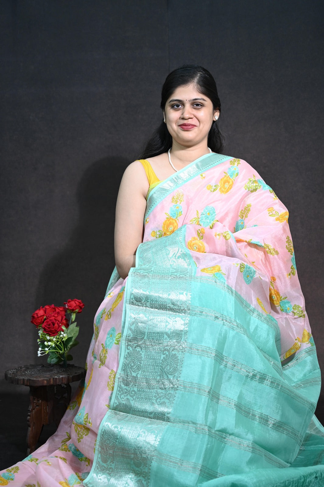 Pure  Mangalagiri Silk With floral print kanchi border