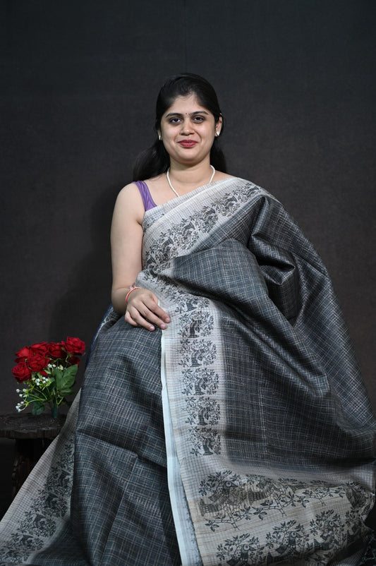 Semi Tussar checks saree
