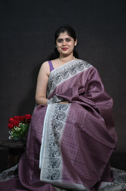 Semi Tussar checks saree
