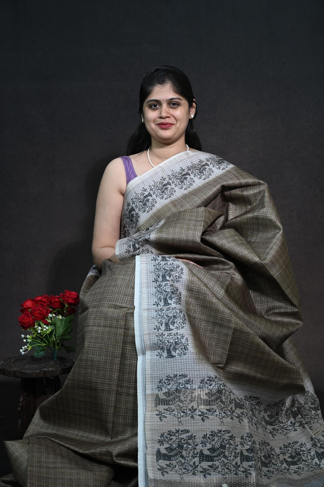 Semi Tussar checks saree