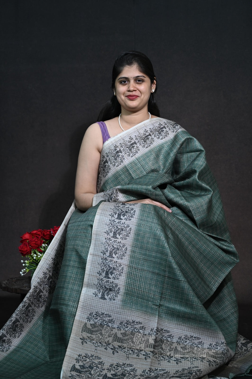 Semi Tussar checks saree