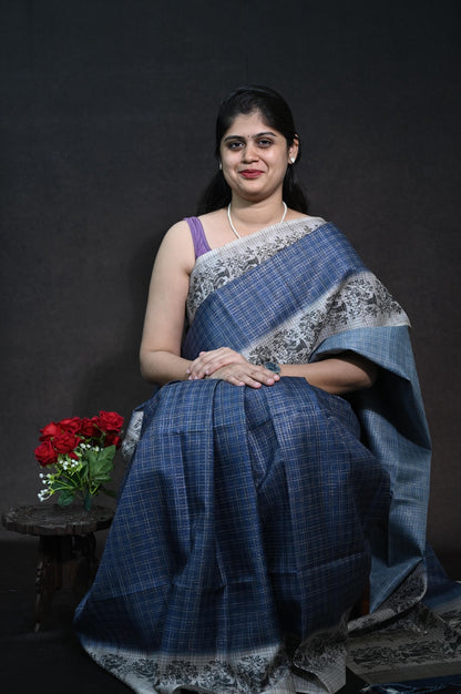 Semi Tussar checks saree