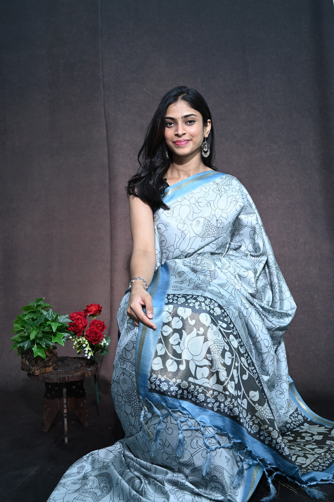 Tussar Silk Saree With Kalamkari
