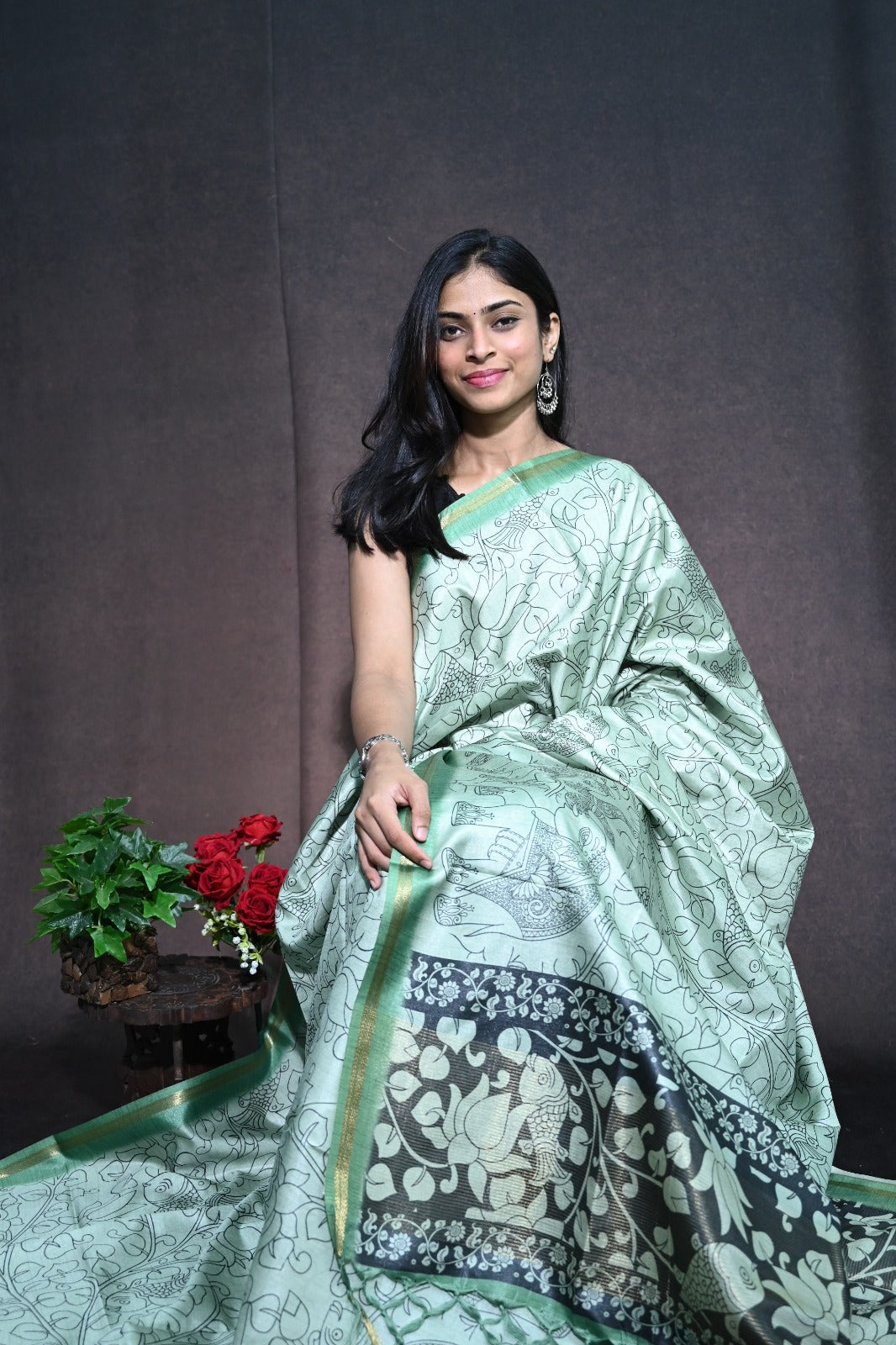 Tussar Silk Saree With Kalamkari