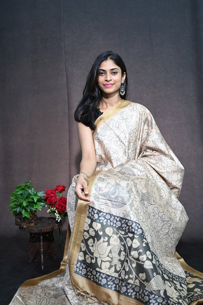 Tussar Silk Saree With Kalamkari