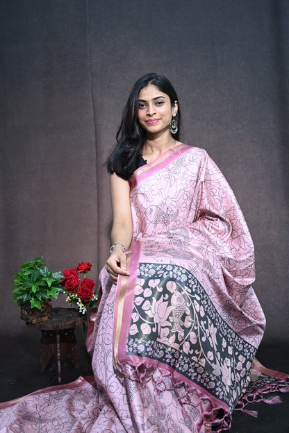 Tussar Silk Saree With Kalamkari