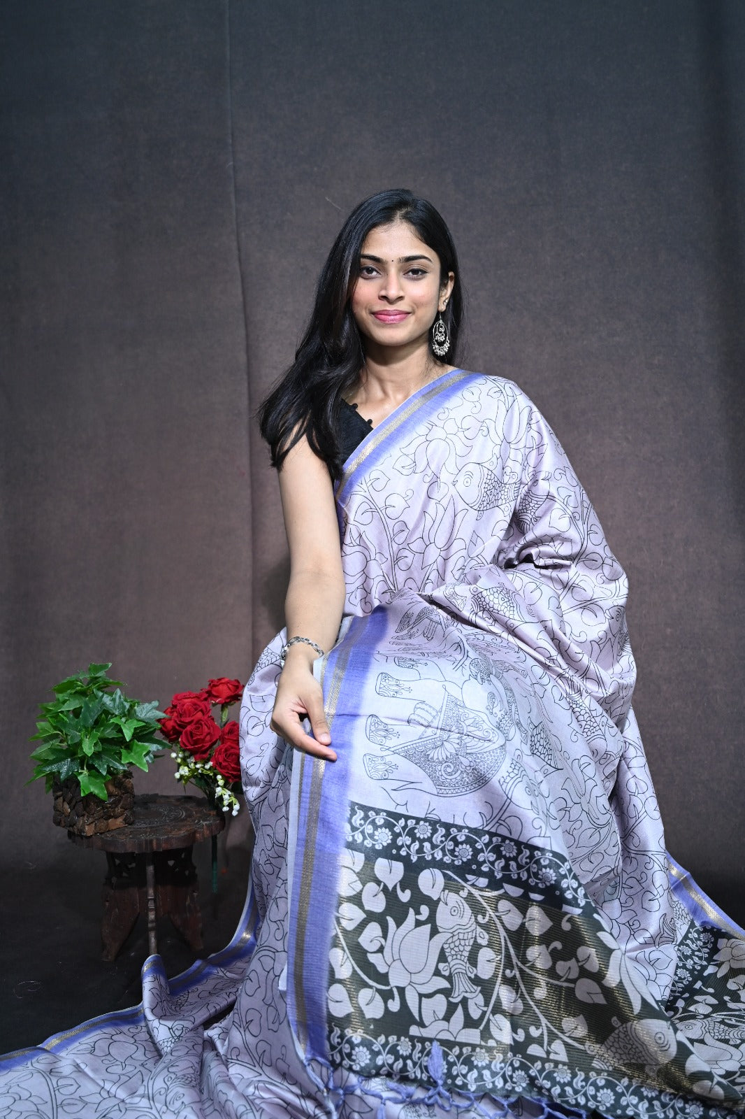 Tussar Silk Saree With Kalamkari