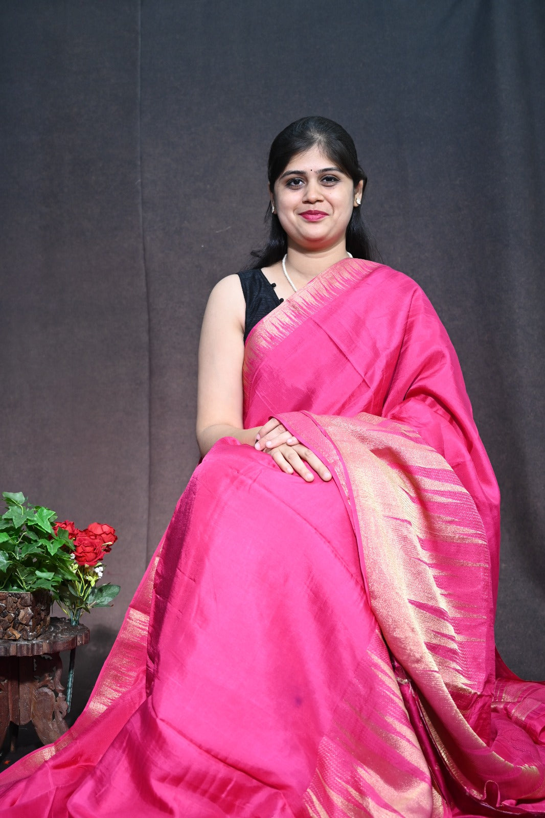 Tusser Georgette with Traditional Temple border