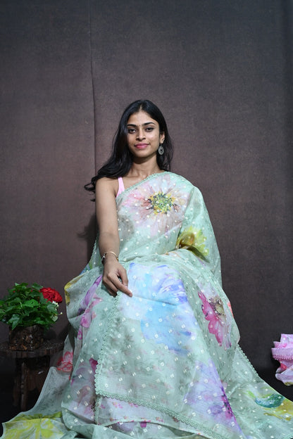 Kota Silk Saree with Floral Print