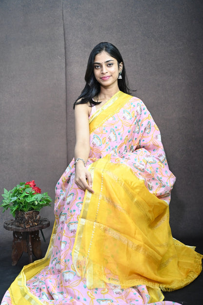Pure Mangalagiri silk with pichwai print