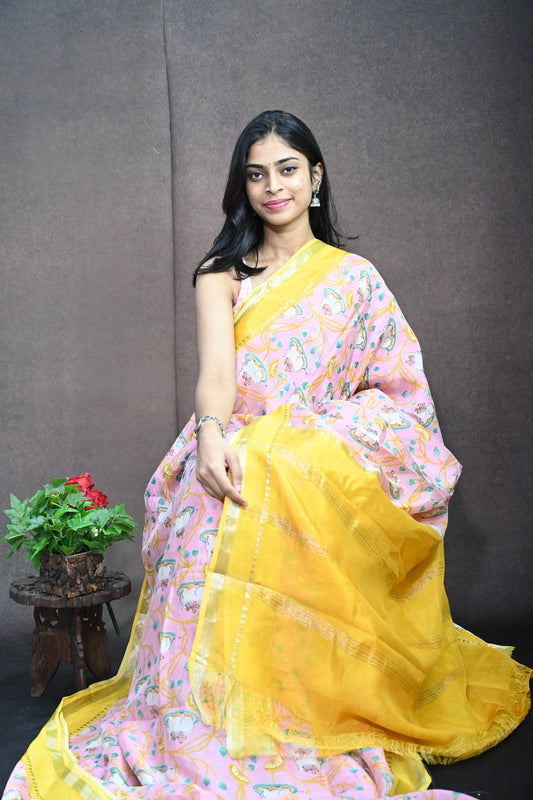 Pure Mangalagiri silk with pichwai print