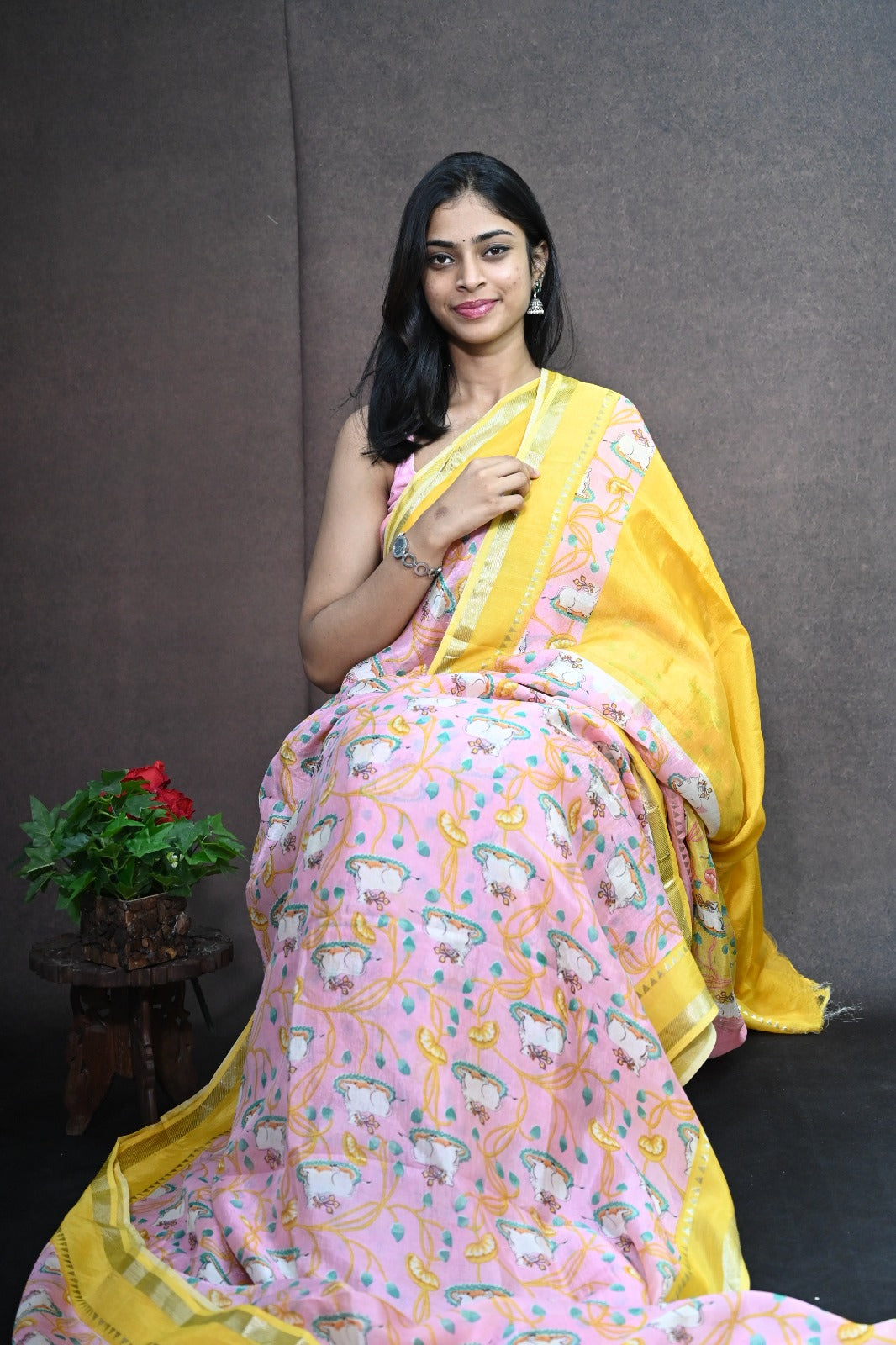 Pure Mangalagiri silk with pichwai print