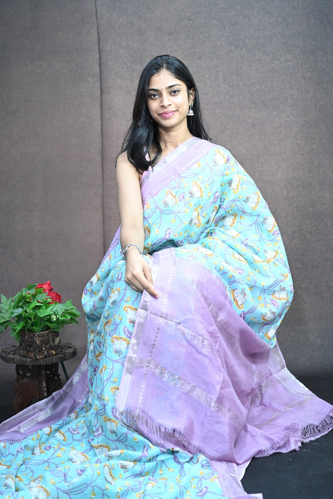Pure Mangalagiri silk with pichwai print