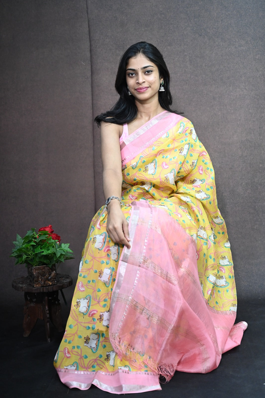 Pure Mangalagiri silk with pichwai print