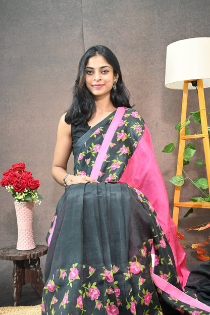 Mangalagiri Silk With Floral Print
