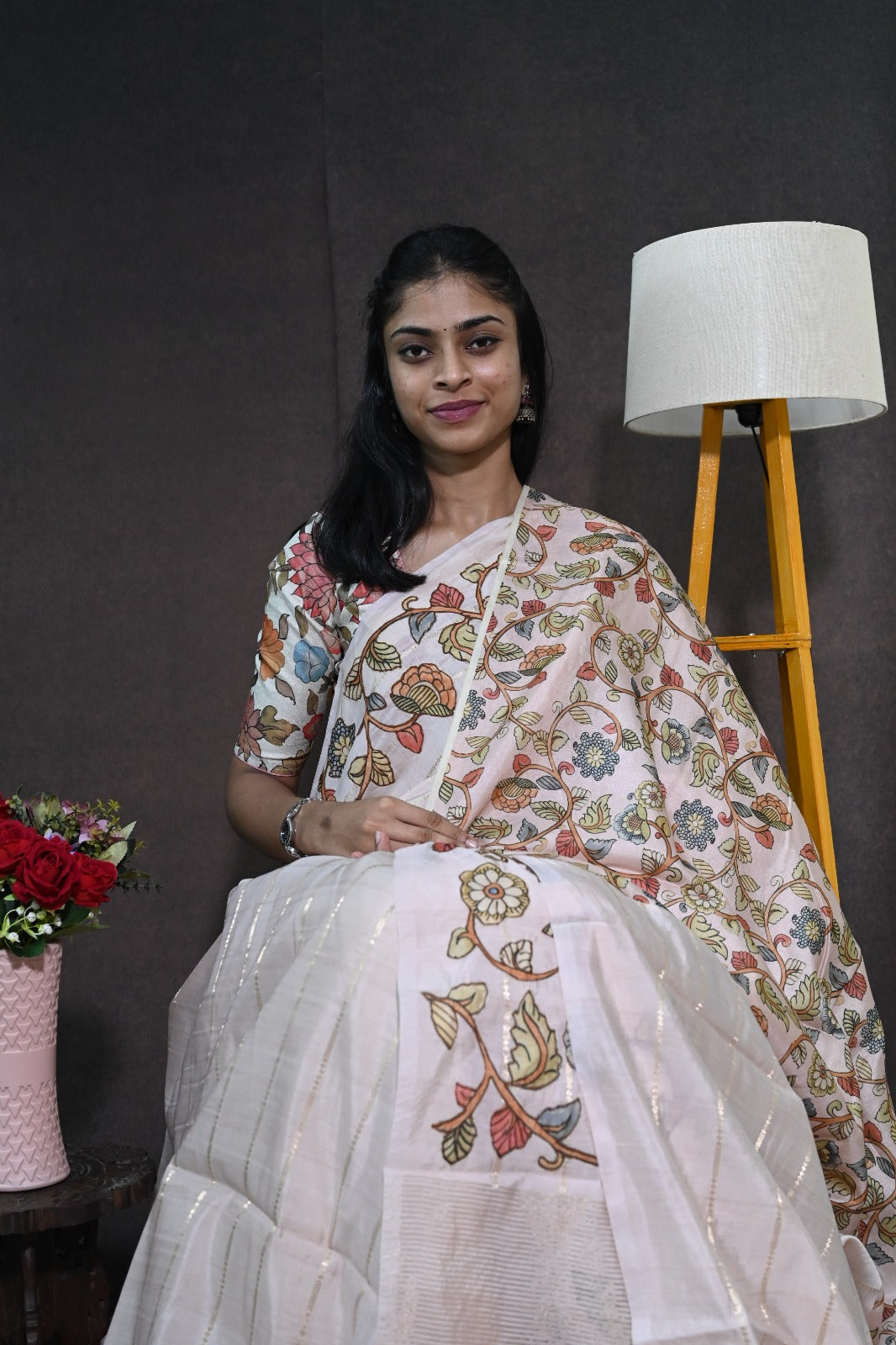 Soft tussar with applic work