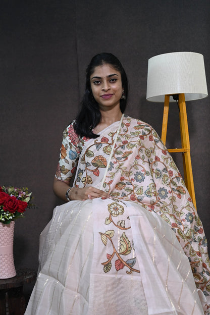 Soft tussar with applic work