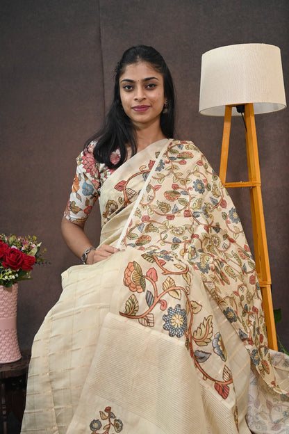 Soft tussar with applic work