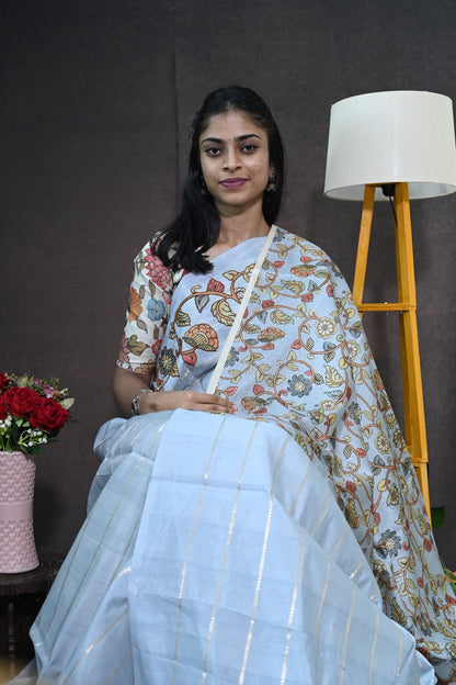 Soft tussar with applic work