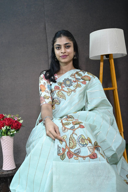 Soft tussar with applic work