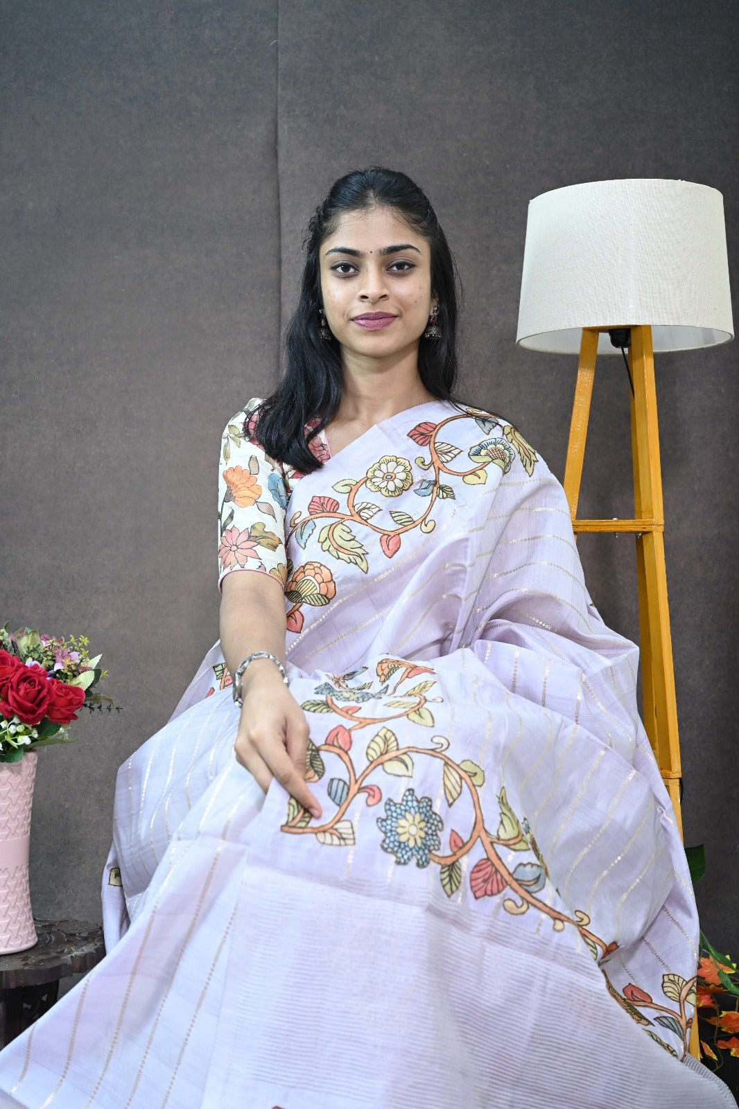 Soft tussar with applic work