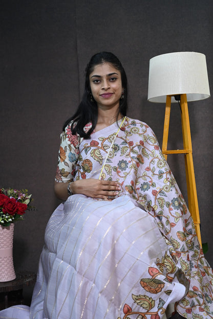 Soft tussar with applic work