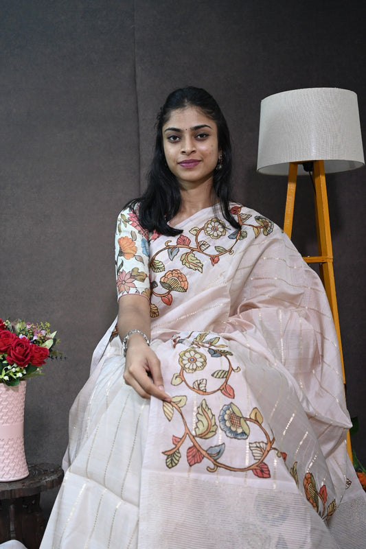 Soft tussar with applic work